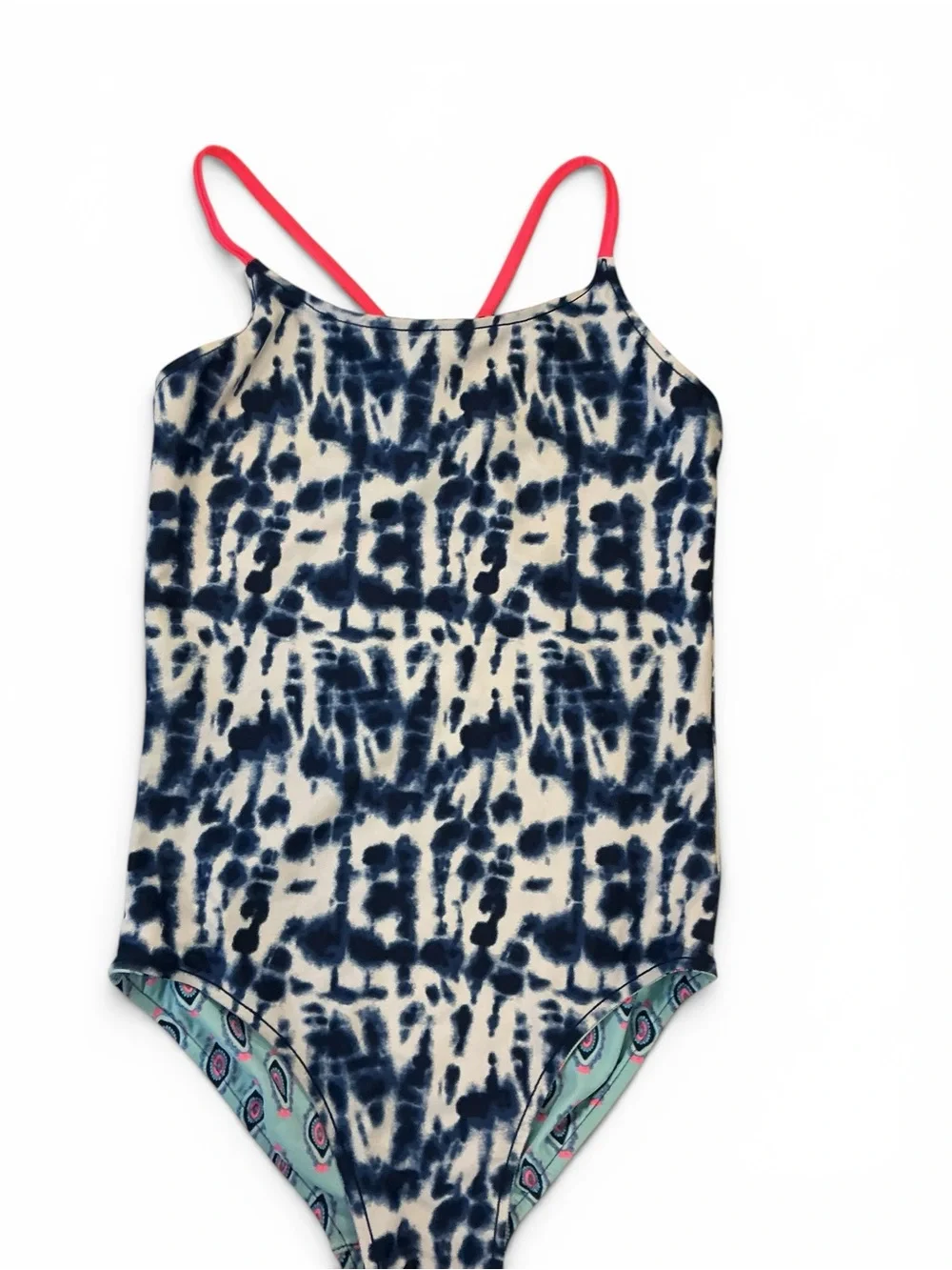 Justice Store Reversible Girls One-Piece Swimsuit in Teal, Blue and Coral size16